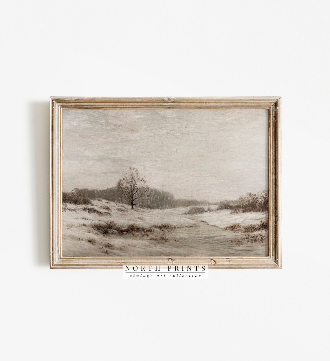 Vintage Winter Landscape, Neutral Muted Art Print - Image 3