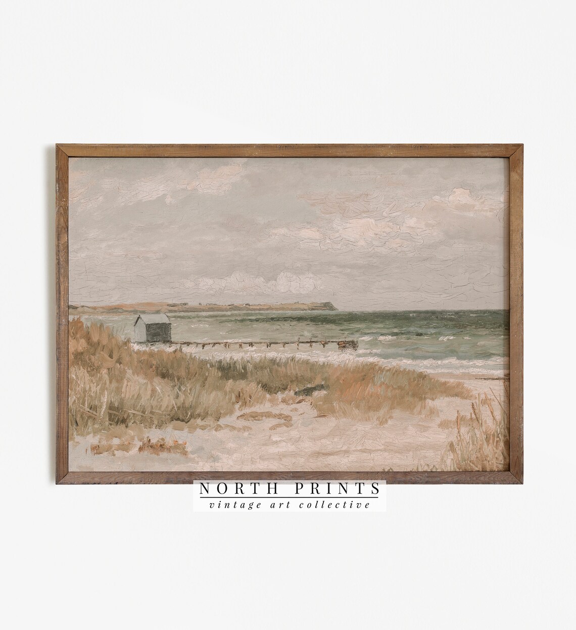Beach House Painting, Vintage Coastal Art Print