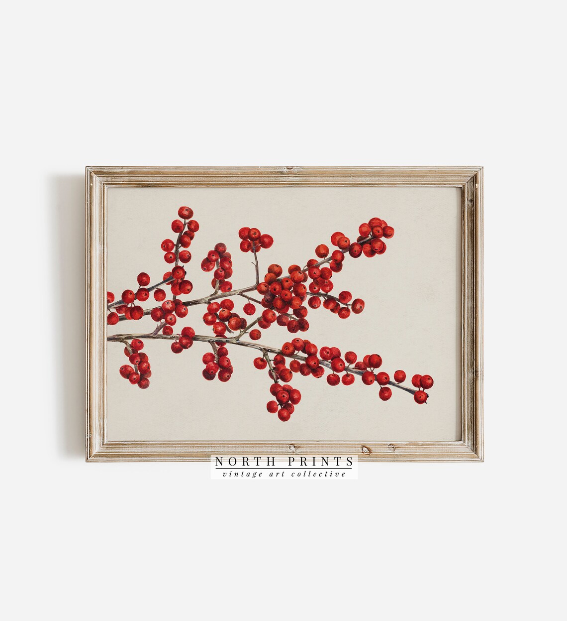 Vintage Winter Berry Branch Art Print, Farmhouse Holiday - Image 2