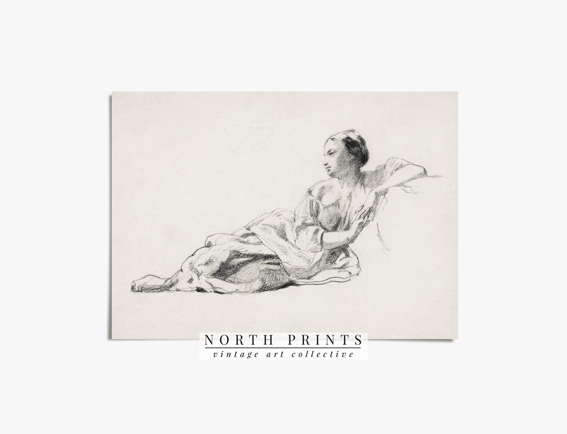 Antique Portrait Sketch Woman, Vintage Study - Image 3