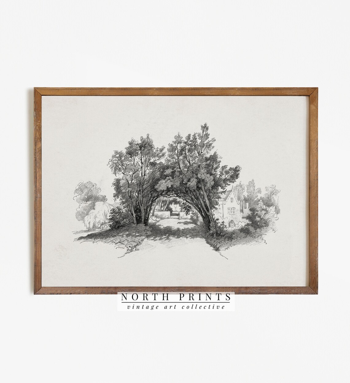 Vintage Cottage Antique Landscape Sketch Art Print