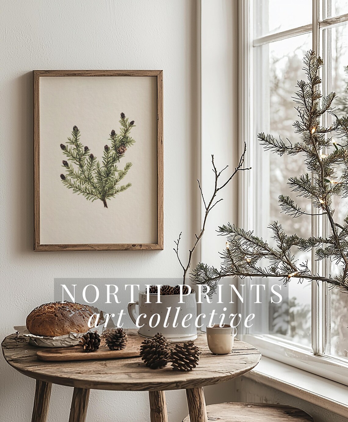 Winter Spruce Branch Rustic Neutral Holiday Art Print - Image 2