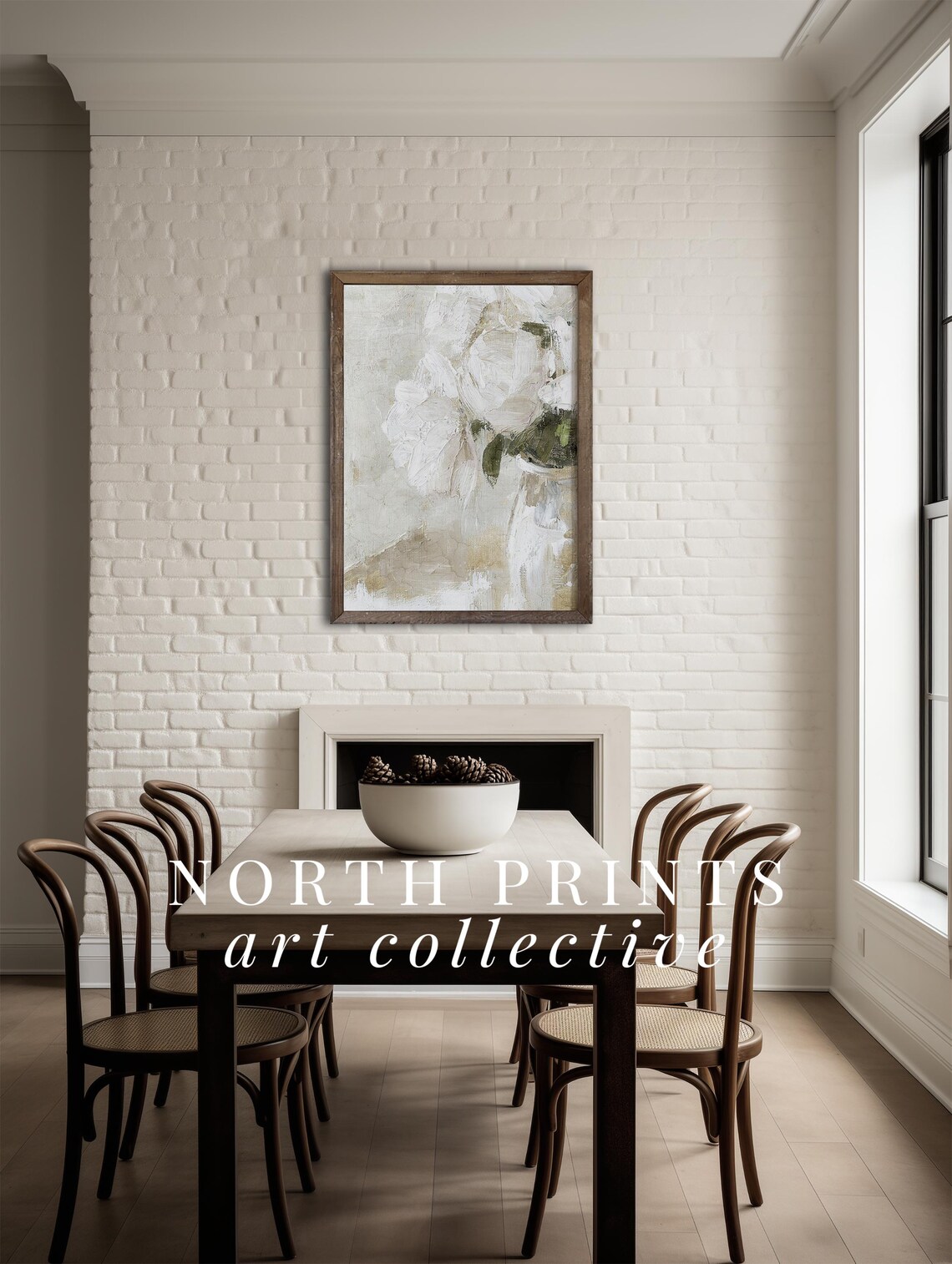 Abstract White Roses Botanical Art Print, Modern Farmhouse - Image 3