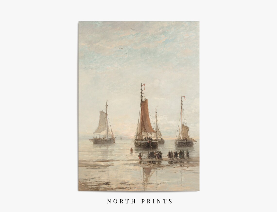 Vintage Sailboat Seascape Art Print, Coastal Print - Image 4