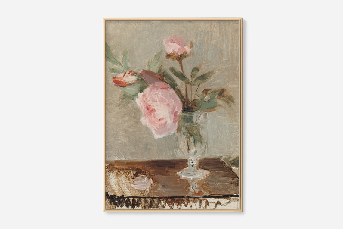 Pink Peonies Glass Vase Impressionist Floral Still Life Art Print - Image 3