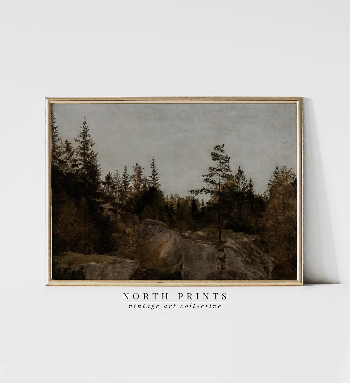 Rustic Forest Landscape, Vintage Moody Art Print