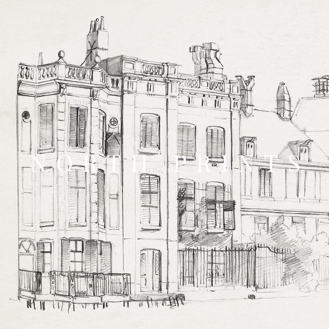 Neutral Vintage Cityscape Sketch Art Print, Minimalist - Image 2