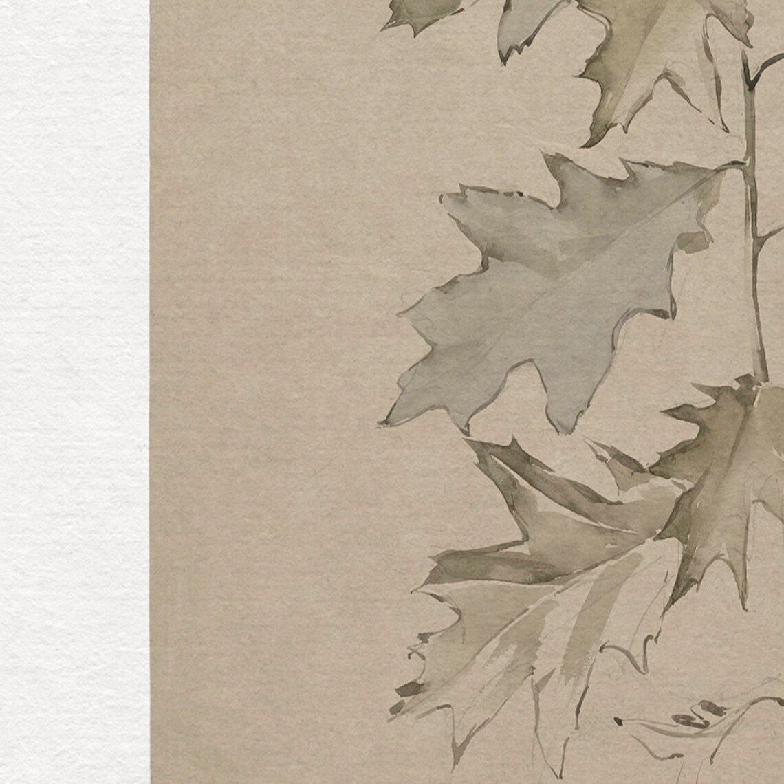 Vintage Sketch Botanical Oak Branch Drawing, Neutral Art Print - Image 3