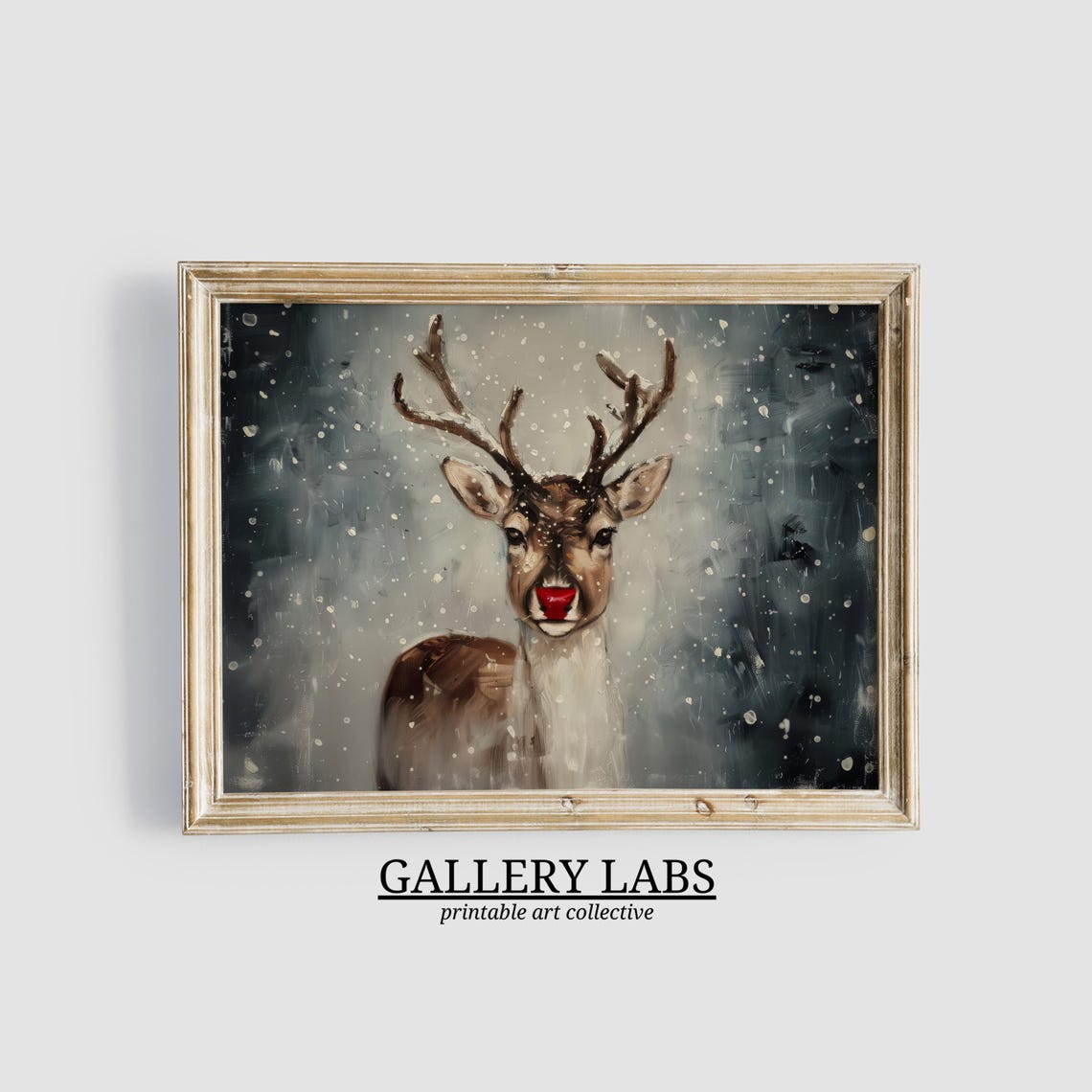 Rudolph Red Nosed Reindeer Snowy Portrait Moody Winter Poster