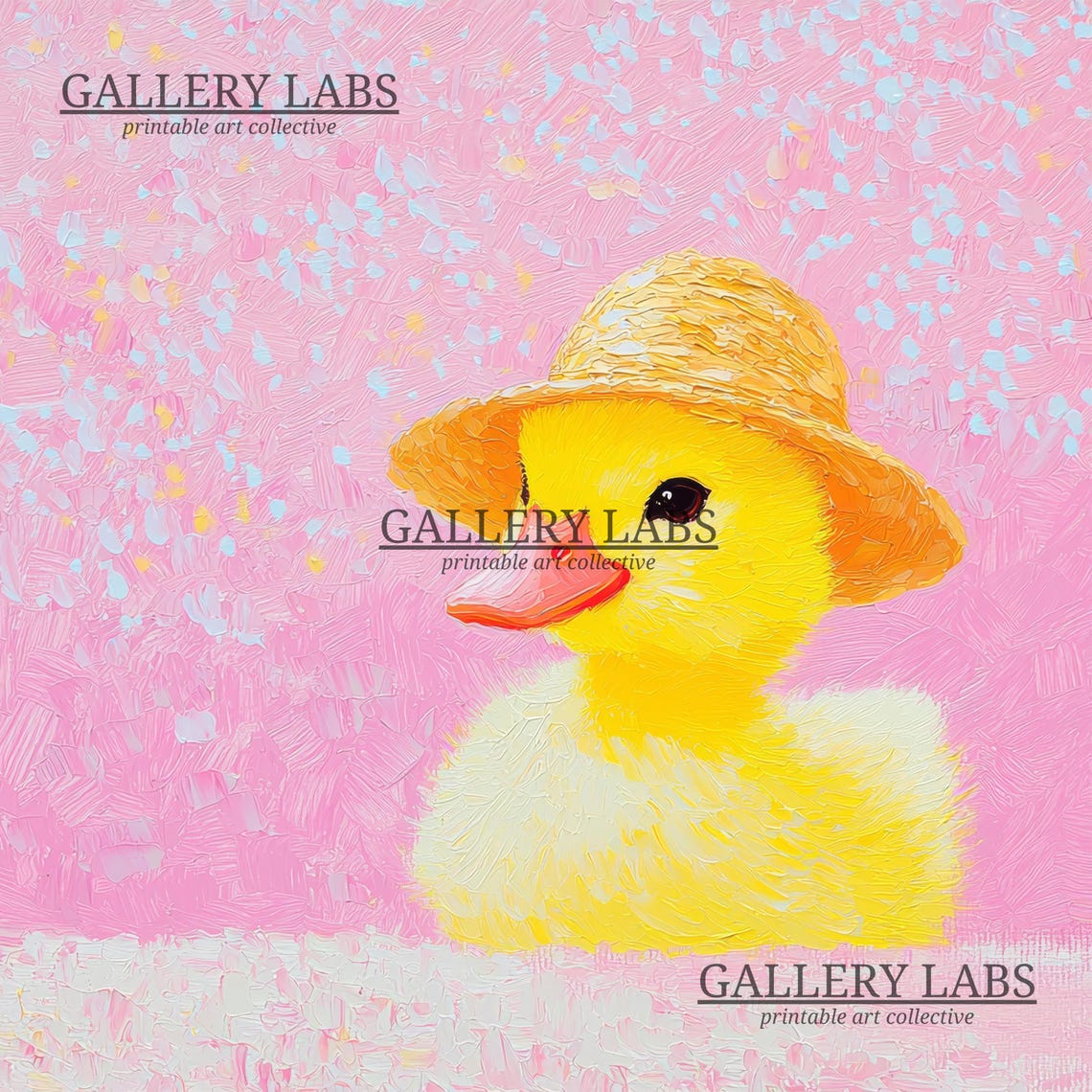 Cute Yellow Duckling Straw Hat Pink Background Nursery Art Print - Image 4