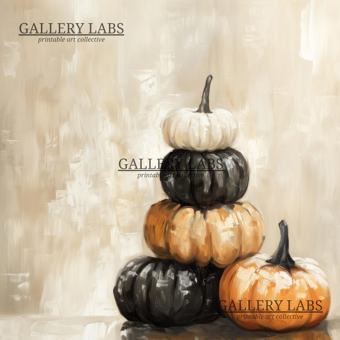 Neutral Pumpkin Stack Minimalist Fall Harvest Wall Art Print - Image 4