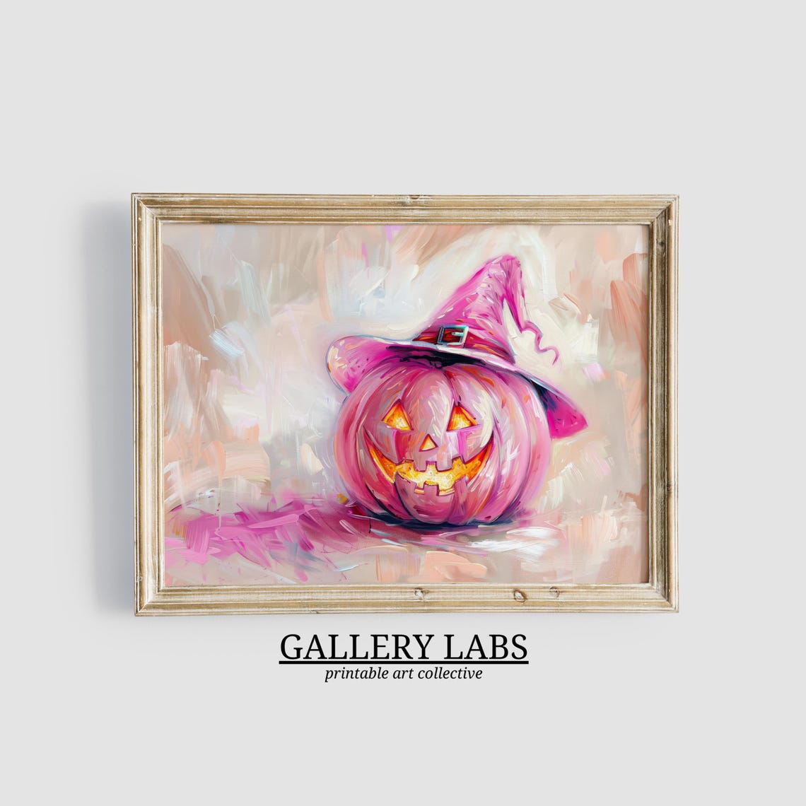 Pink Pumpkin Witch Hat Jack O Lantern Cute Halloween Painting Poster