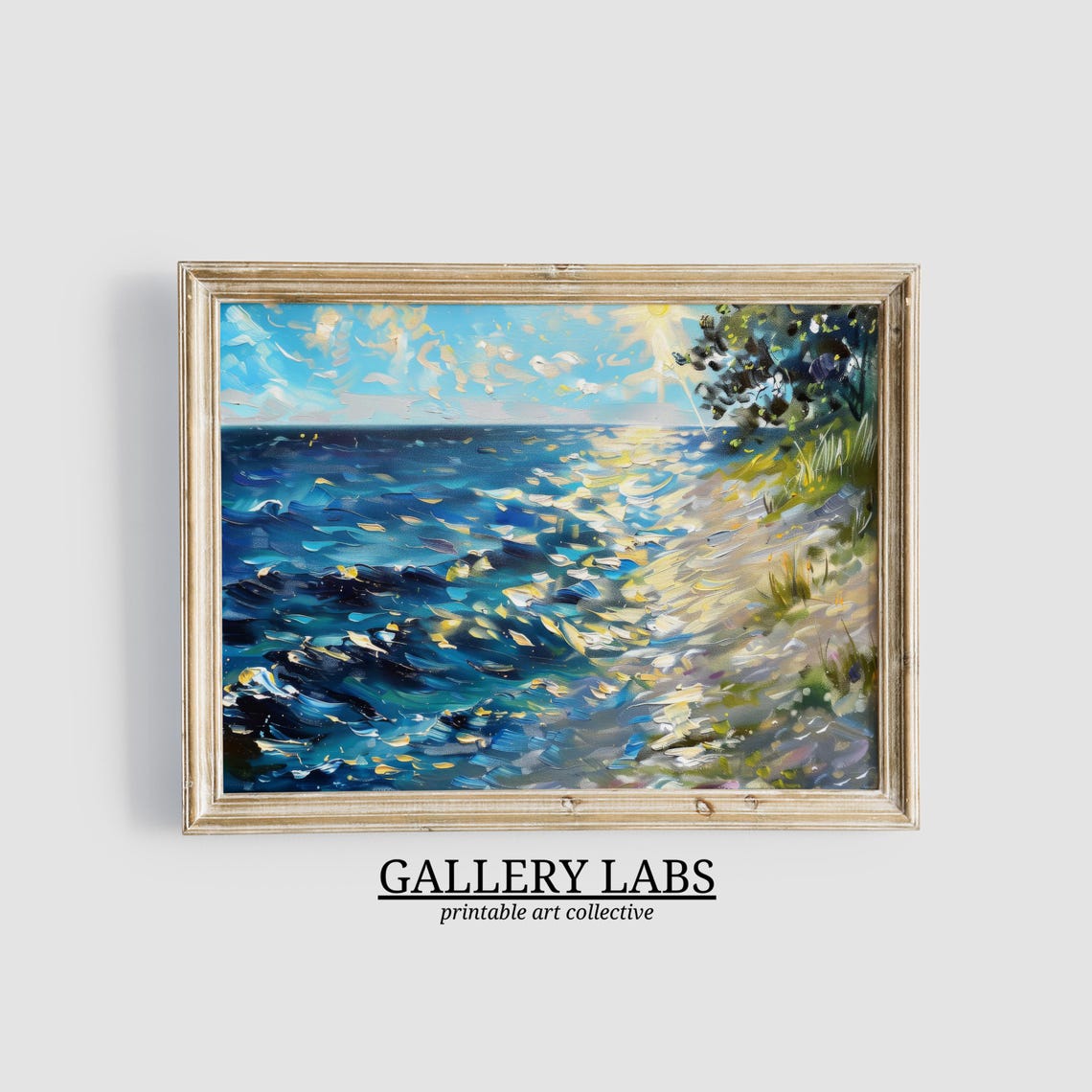 Abstract Teal Ocean Waves Modern Misty Coastal Scene Art Print