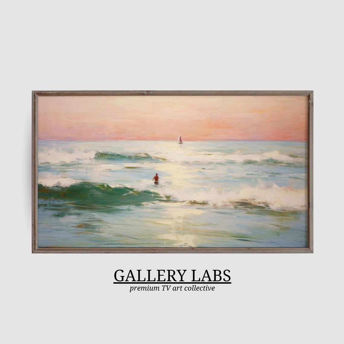 Pink Ocean Beach House Coastal Painting Art Print - Image 3