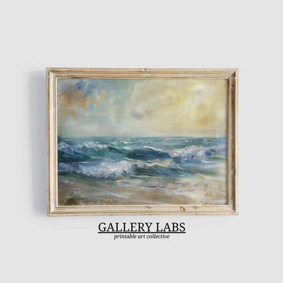 Neutral Minimalist Ocean Waves Abstract Calm Coastal Art Print