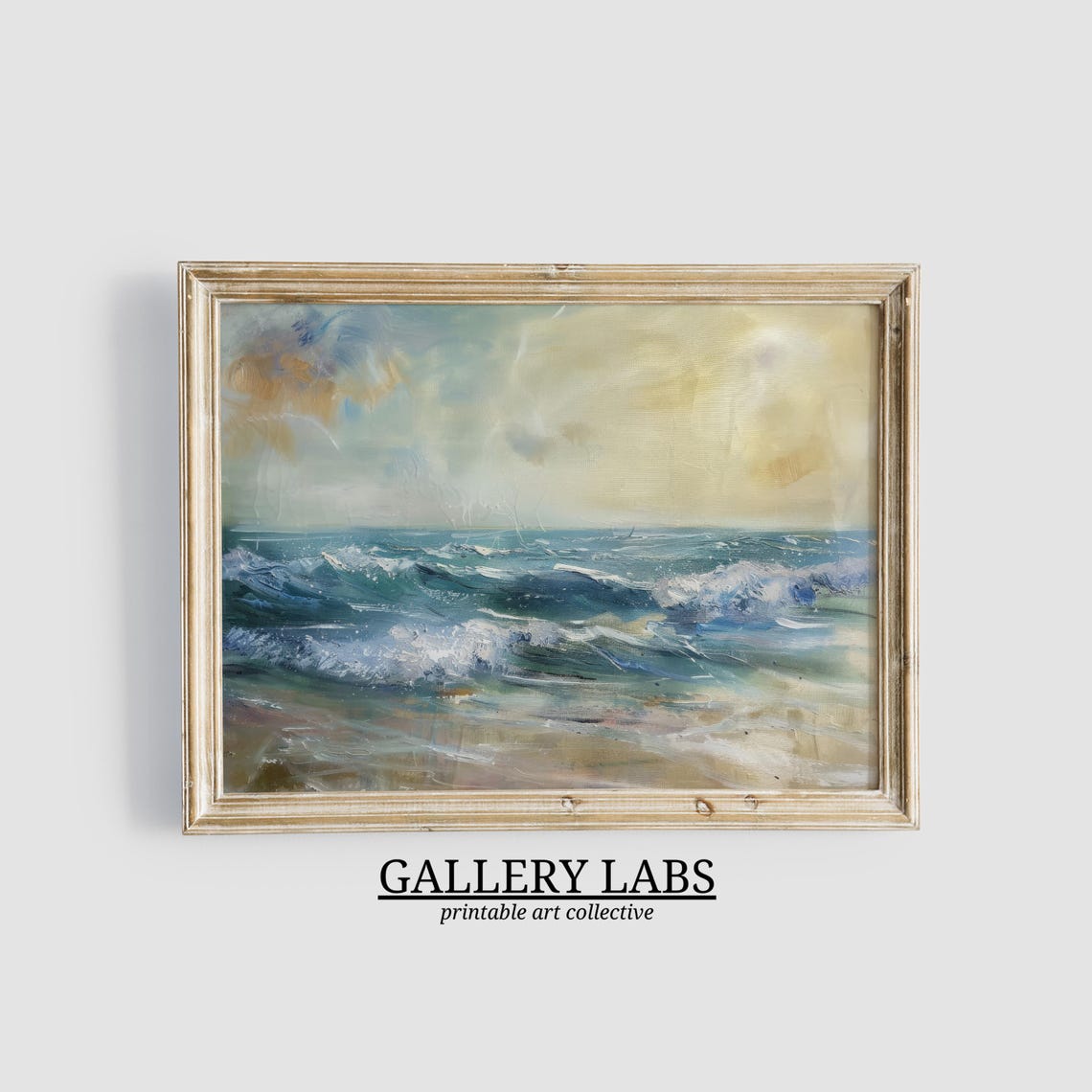 Neutral Minimalist Ocean Waves Abstract Calm Coastal Art Print