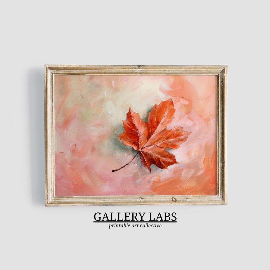Orange Maple Leaf Pink Abstract Fall Botanical Nature Wall Art