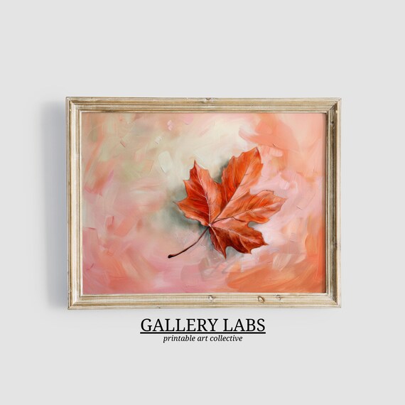 Orange Maple Leaf Pink Abstract Fall Botanical Nature Wall Art
