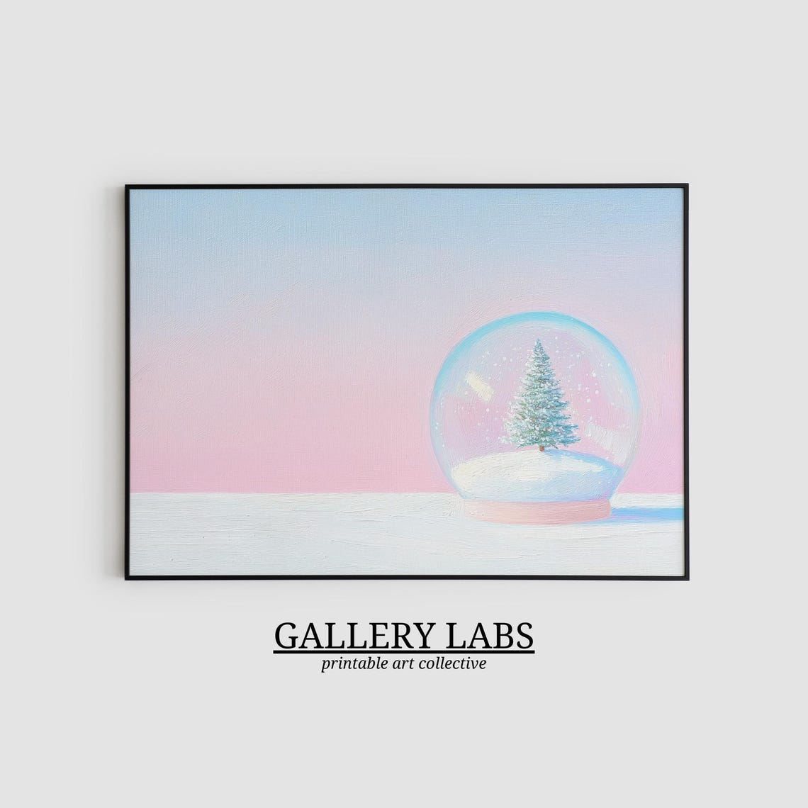 Pink Snow Globe Christmas Tree Minimalist Winter Scene Wall Art - Image 2