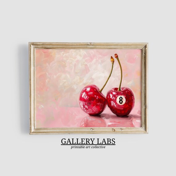 Red Cherry Pair Lucky Eight Ball Pink Retro Kitchen Painting Wall Poster