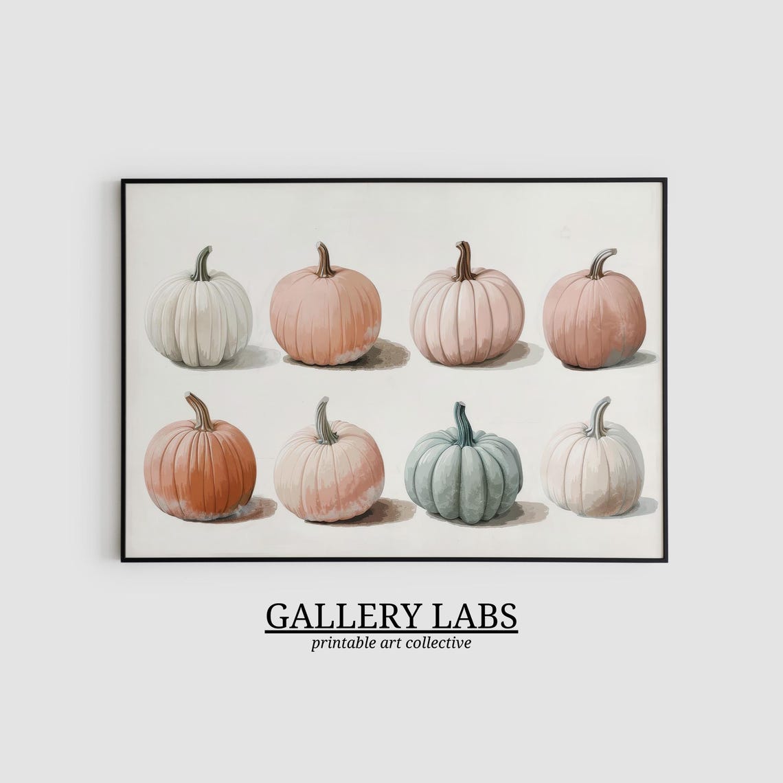 Pastel Pumpkins Row Muted Blush Sage Fall Autumn Painting Wall Poster - Image 2