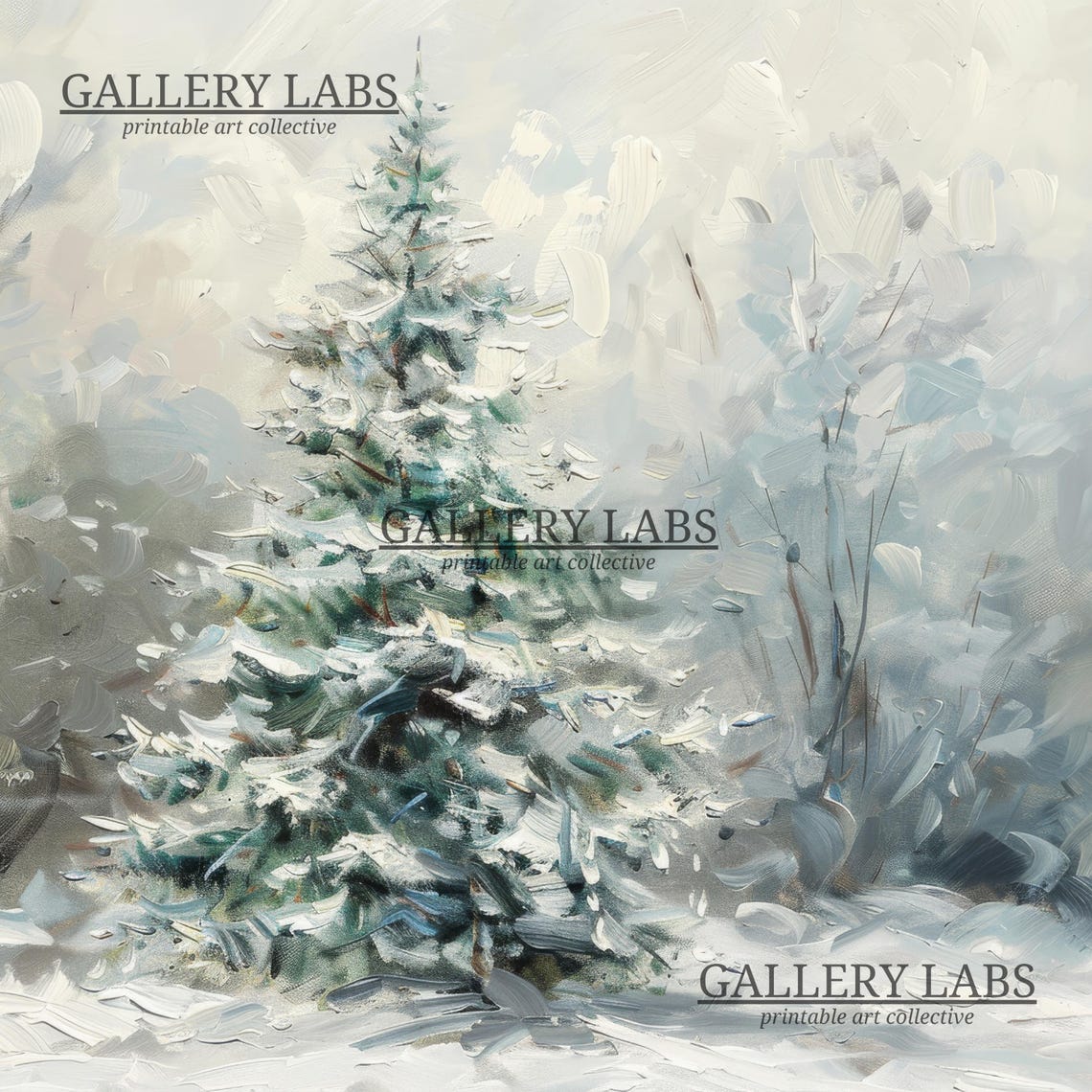 Lone Snowy Pine Tree Misty Winter Forest Vintage Travel Poster - Image 4