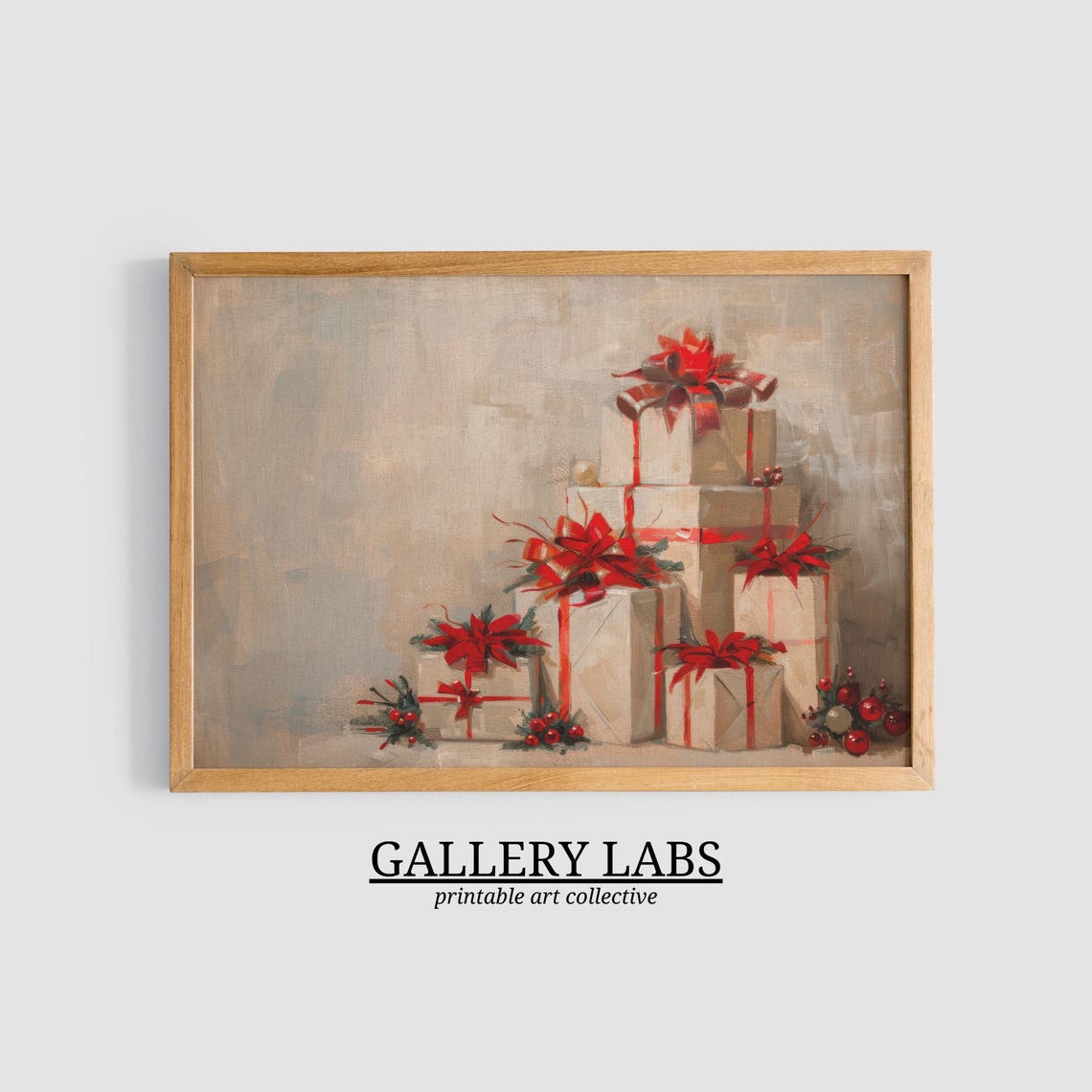 Vintage Christmas Gift Boxes Red Bows Still Life Painting Art Poster - Image 3
