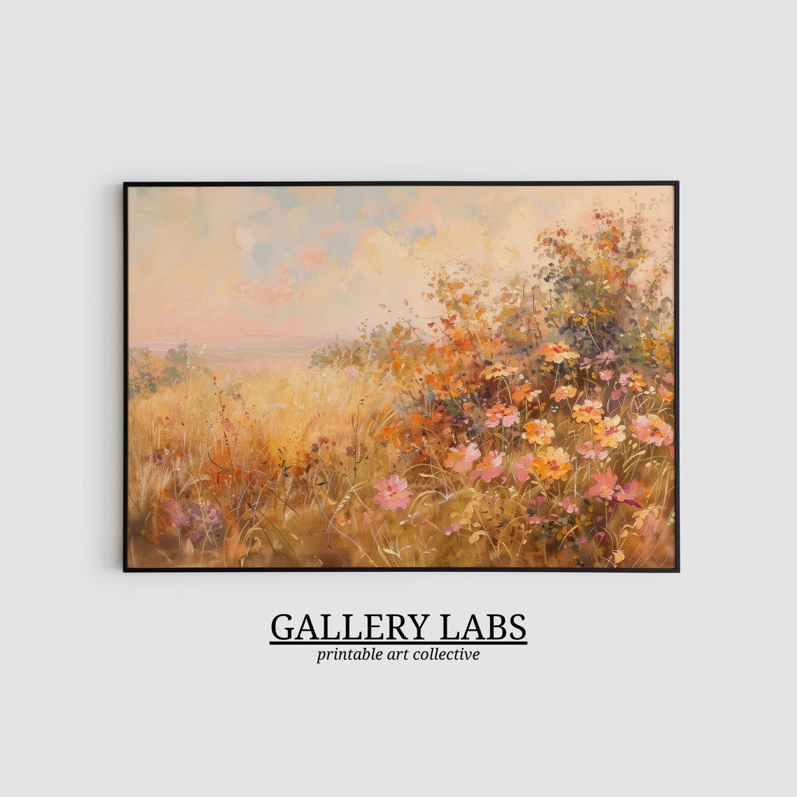 Pink Sky Wildflower Meadow Romantic Fall Meadow Scene Art Print - Image 2