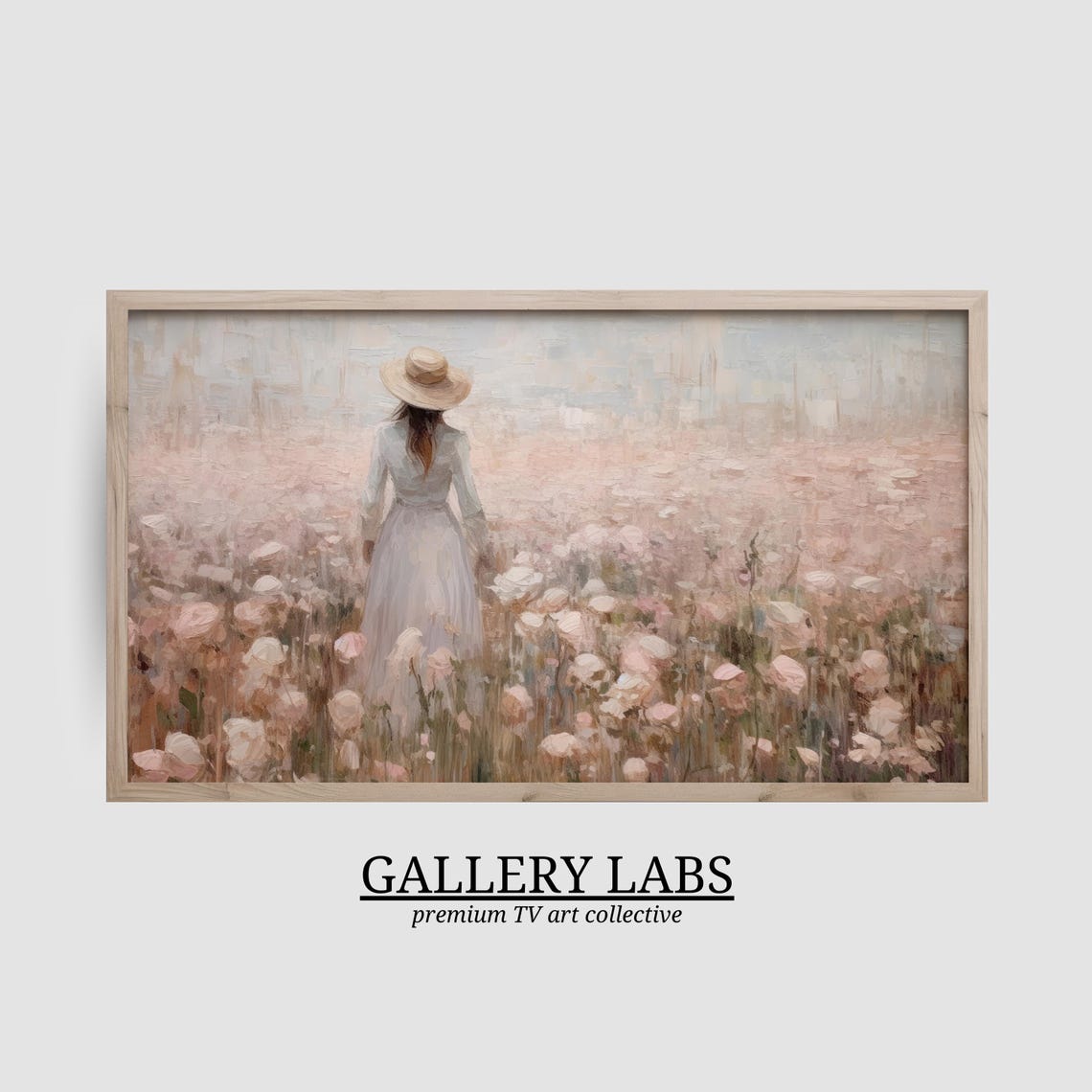 Lady in Straw Hat in Blooming Pink Rose Field Romantic Art Print - Image 2