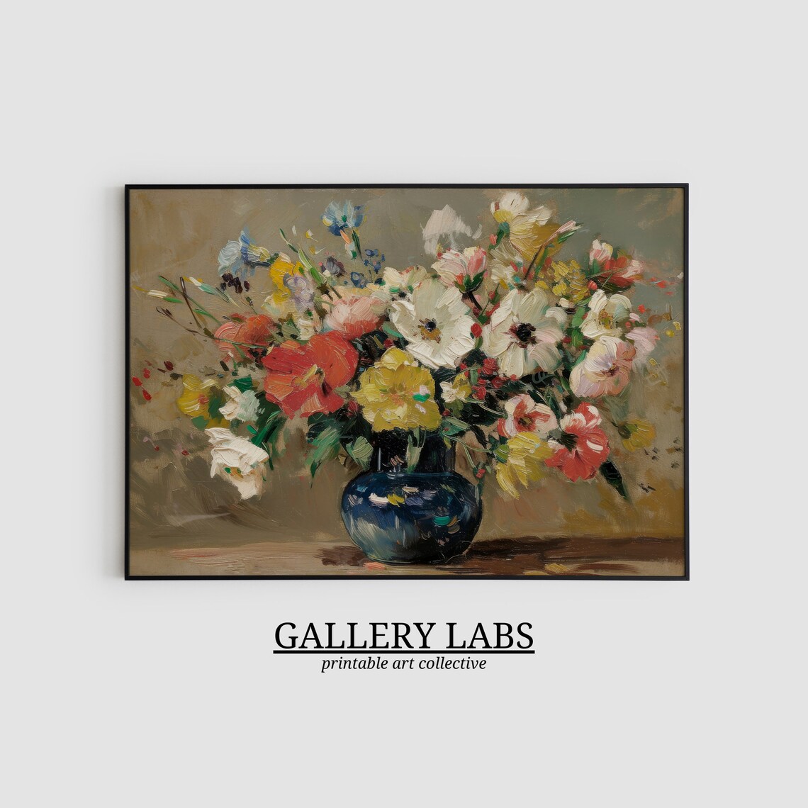 Colorful Wildflower Bouquet In Blue Vase Impressionist Poster - Image 2