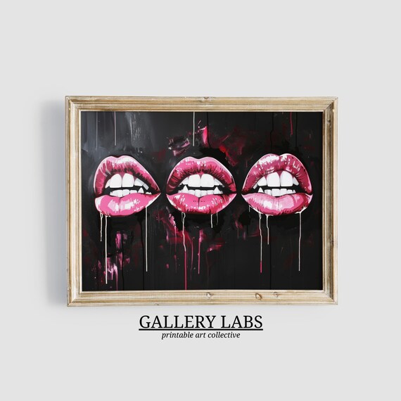 Vampire Fangs Dripping Pink Lips Spooky Goth Halloween Painting Poster