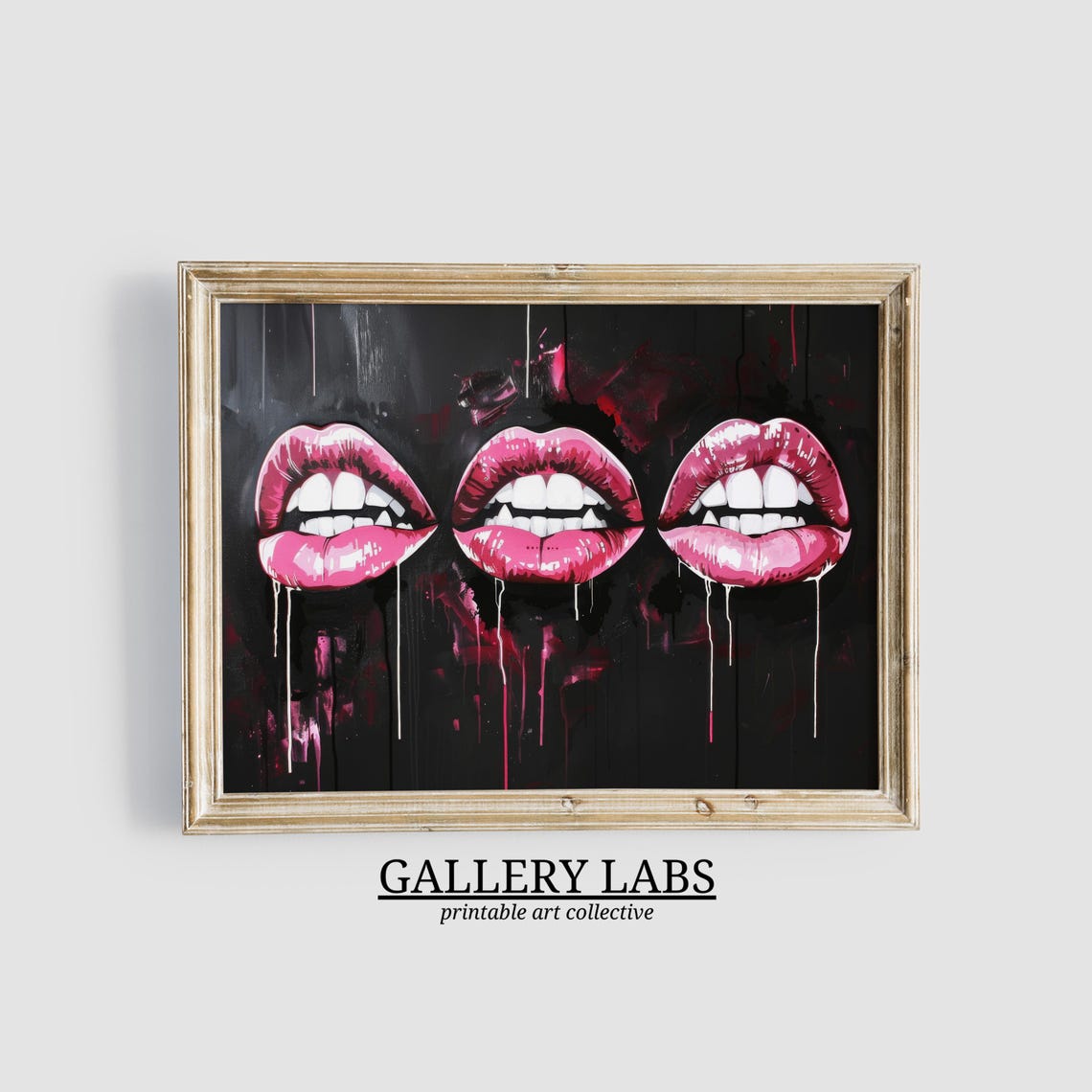 Vampire Fangs Dripping Pink Lips Spooky Goth Halloween Painting Poster