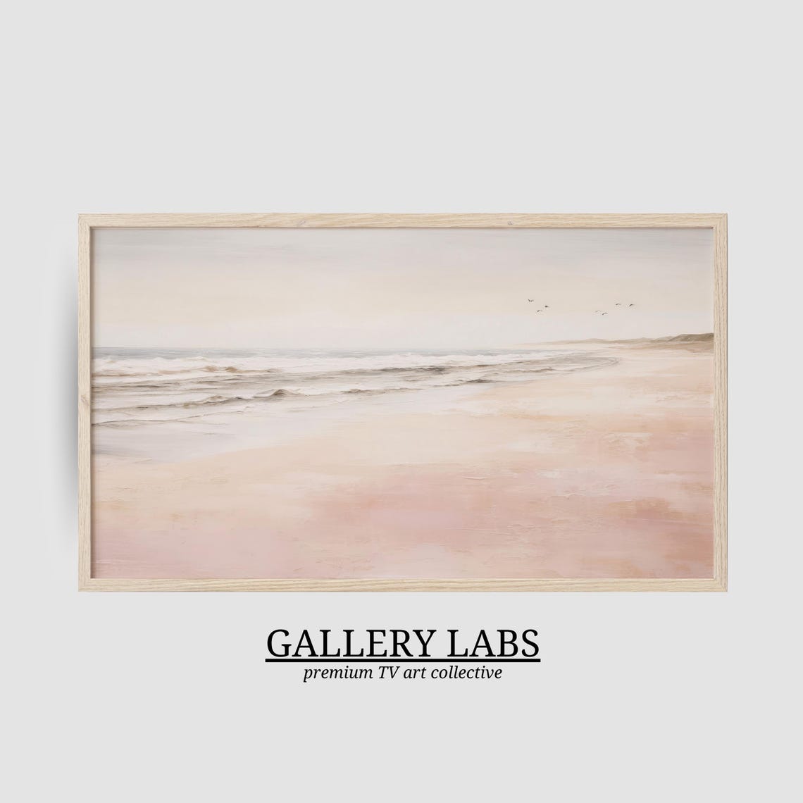 Minimalist Soft Pink Beach Gentle Waves Seabirds Neutral Wall Art - Image 2