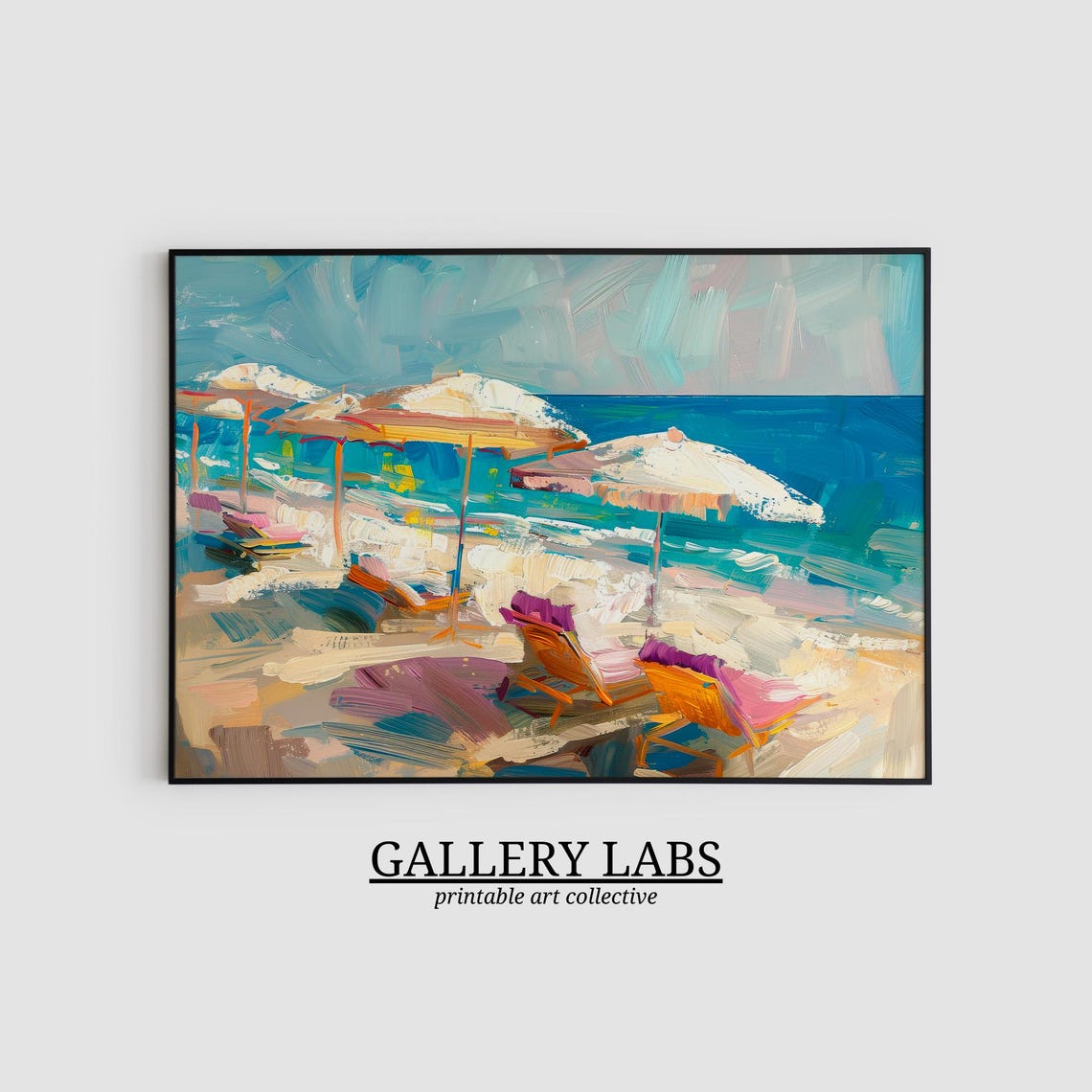 Retro Abstract Beach Landscape Muted Green Vintage Art Print - Image 2