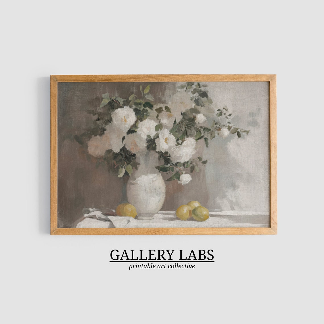 White Flowers In Vase With Lemons Vintage Kitchen Still Life Poster - Image 3
