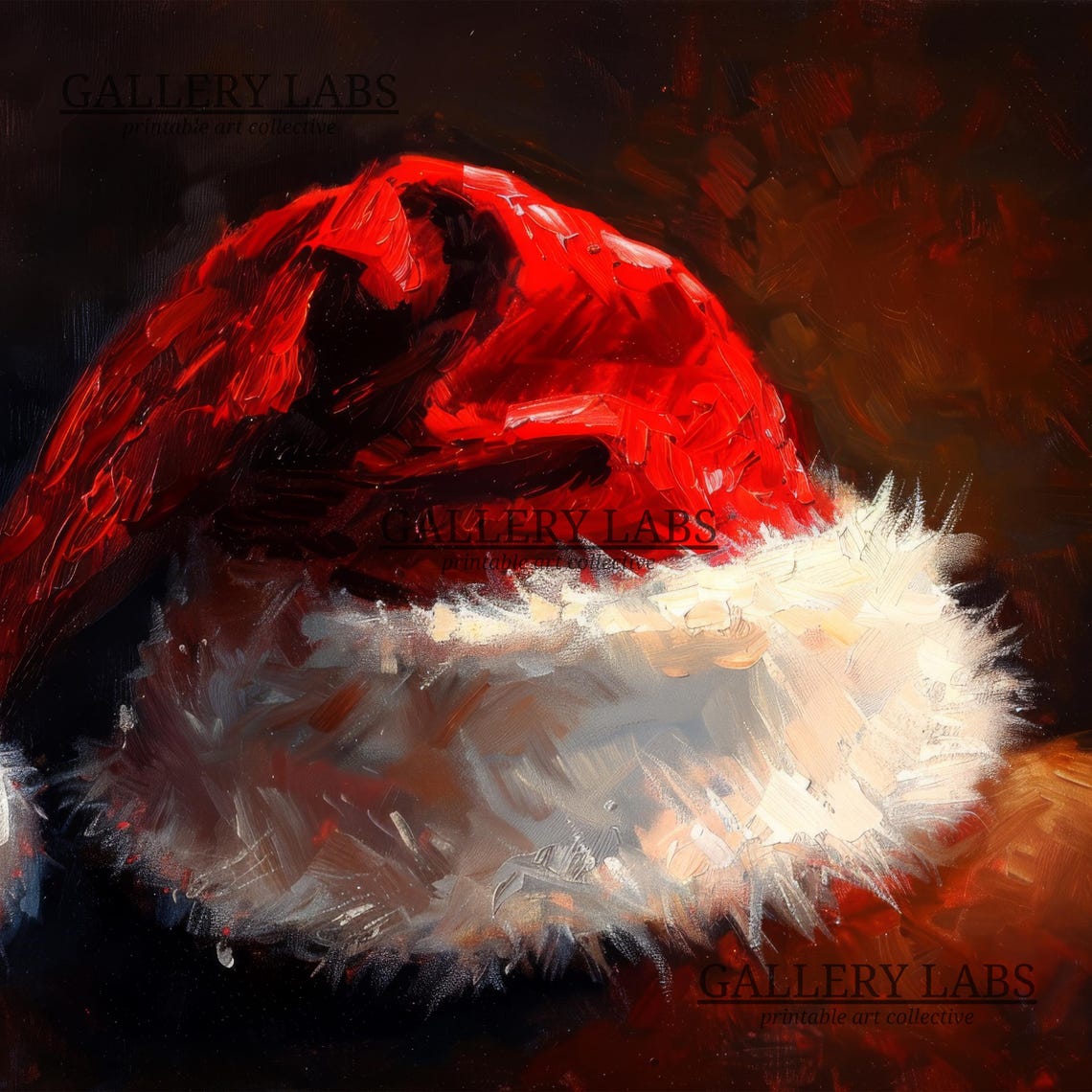Red Santa Hat Moody Dark Background Classic Oil Painting Style Poster - Image 4