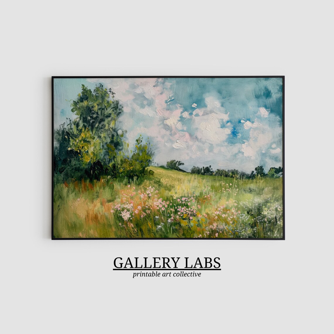 Spring Meadow Wildflower Oil Painting Country Landscape Art Poster - Image 2