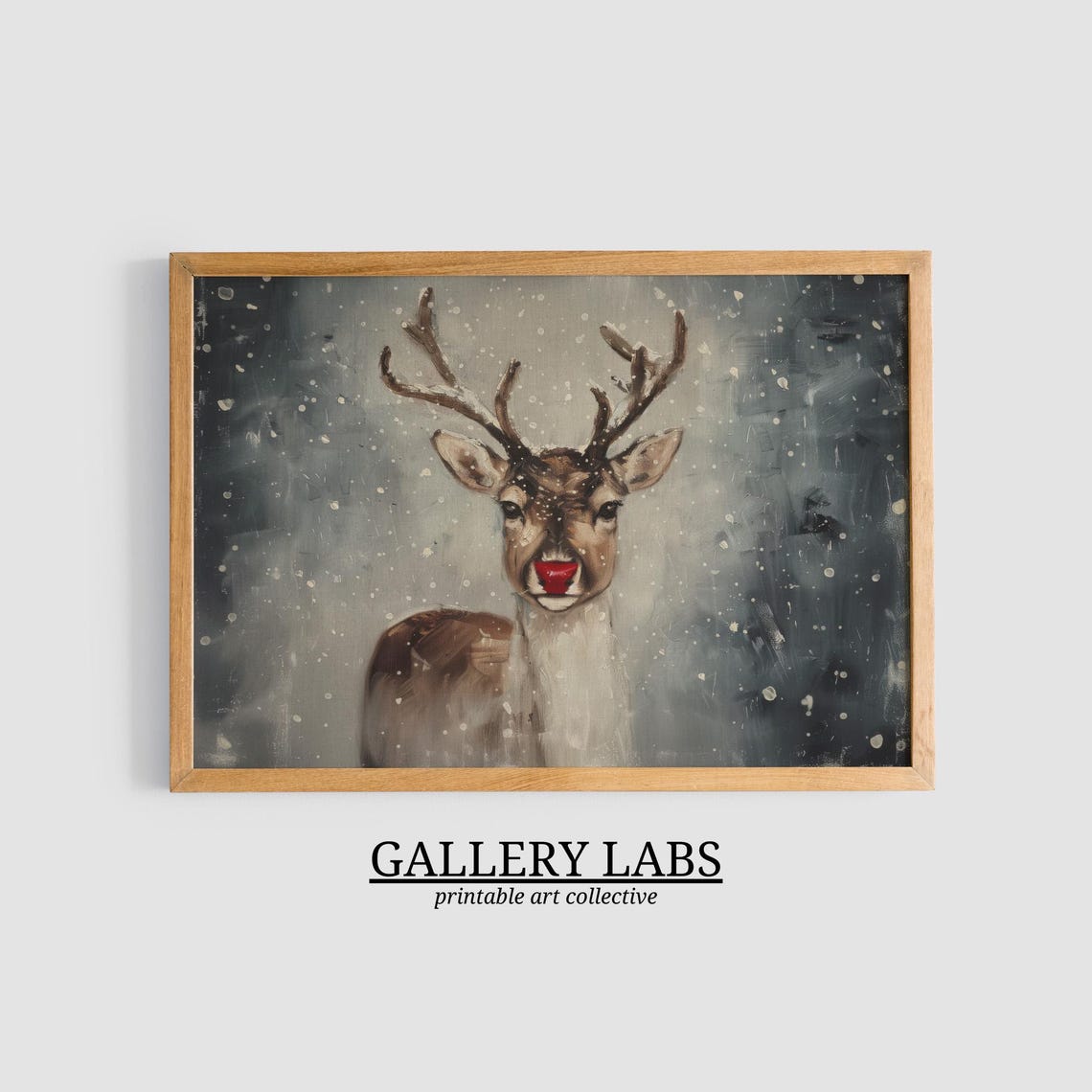 Rudolph Red Nosed Reindeer Snowy Portrait Moody Winter Poster - Image 3