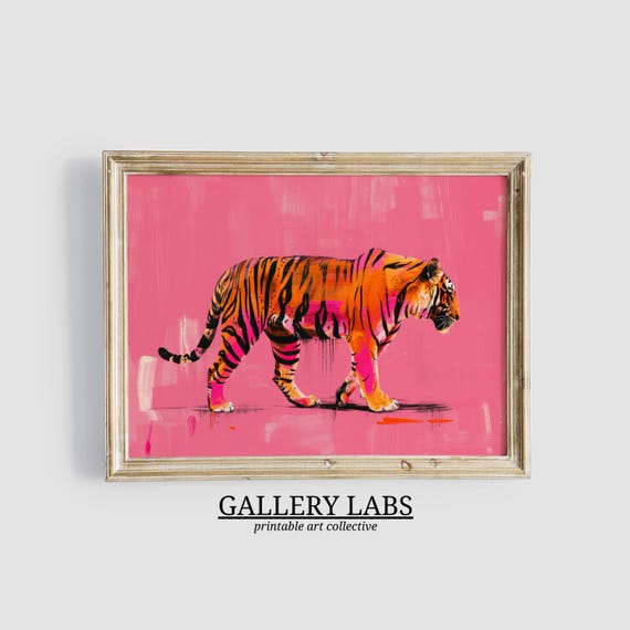 Pink Tiger Print, Maximalist Dorm Room Art Print