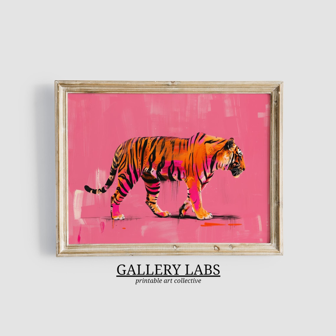 Pink Tiger Print, Maximalist Dorm Room Art Print