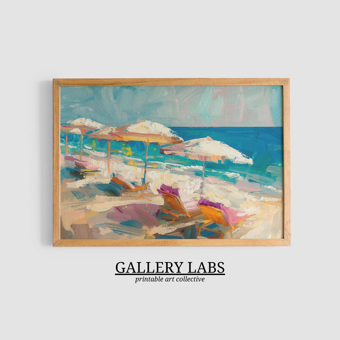 Retro Abstract Beach Landscape Muted Green Vintage Art Print - Image 3