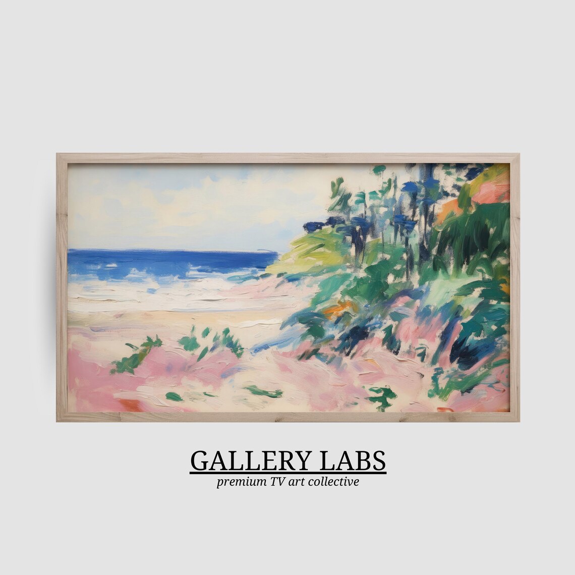 Abstract Pink Beach Dune Grass Blue Ocean Bold Brushstrokes Wall Art - Image 2