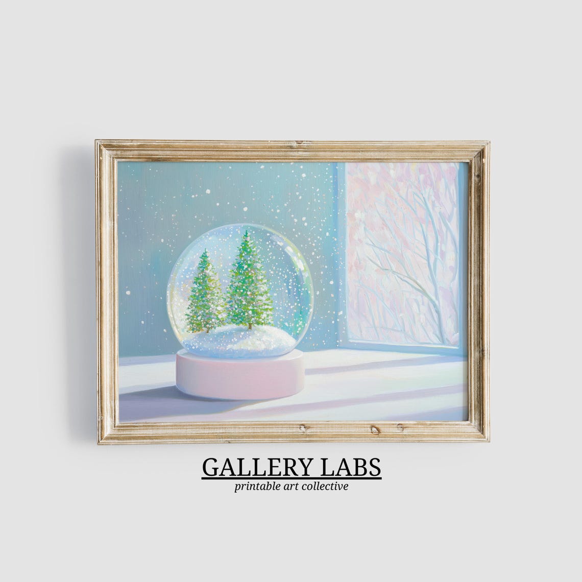 Snow Globe Christmas Trees Frosted Windowsill Winter Wall Art Print