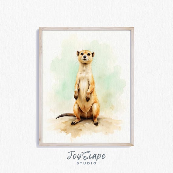 Mongoose Wall Art Rustic Animal Illustration Vintage Wildlife Decor Nursery Painting 296