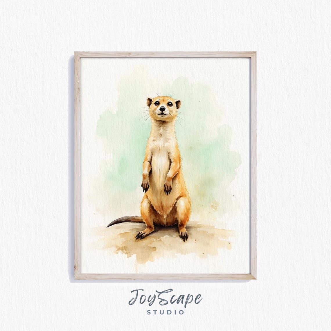 Mongoose Standing Alert Watercolor Wildlife Illustration Poster