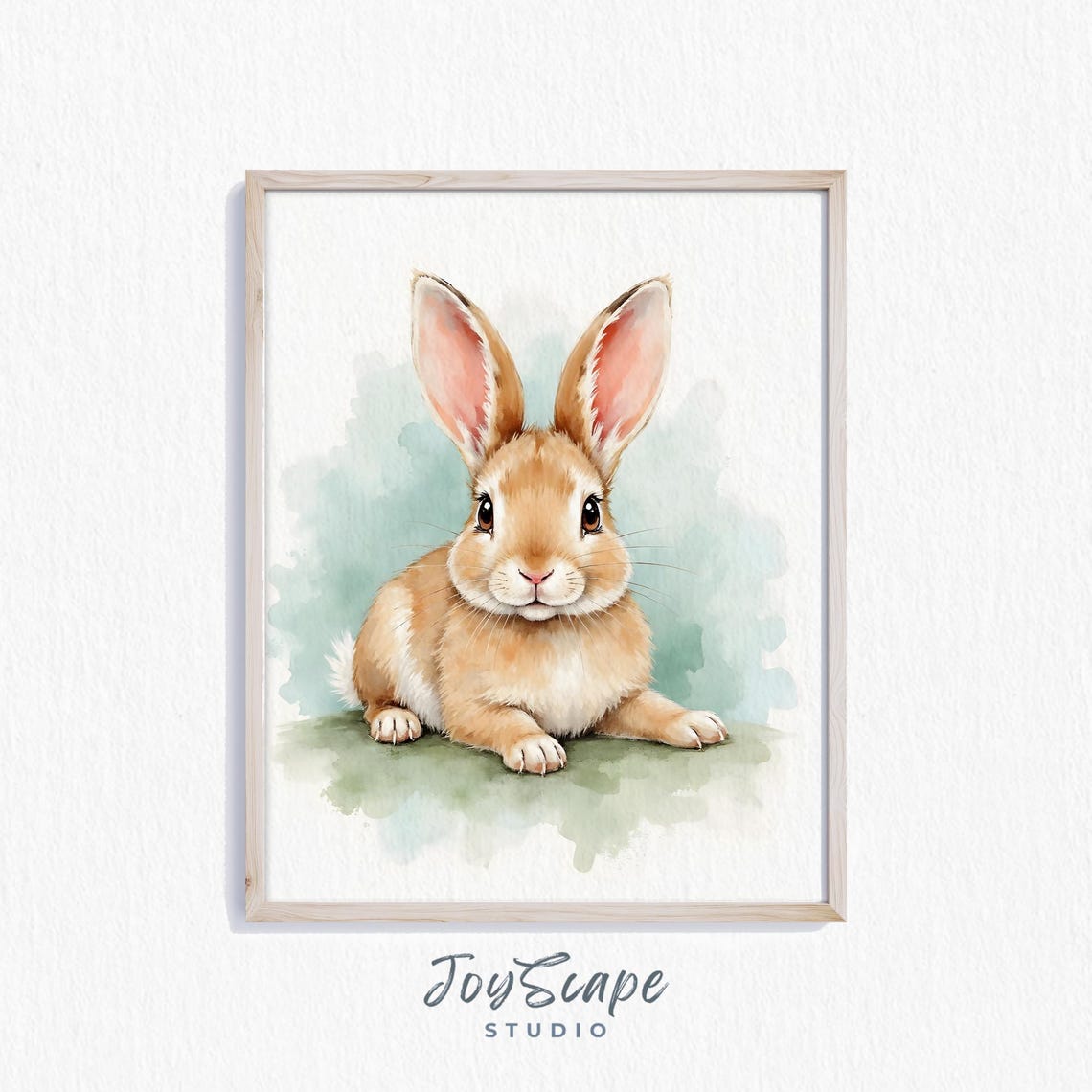 Cute Tan Bunny Rabbit Watercolor Adorable Kids Nursery Wall Art