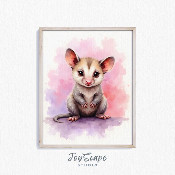 Baby Opossum Joey Watercolor Cute Woodland Nursery Animal Art Print