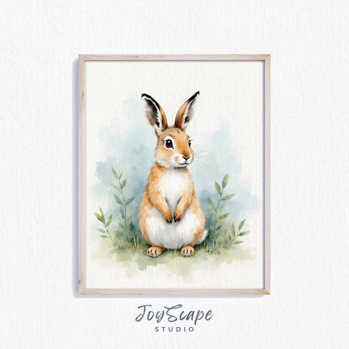 Snowshoe Hare Standing In Grass Watercolor Nursery Animal Art Poster
