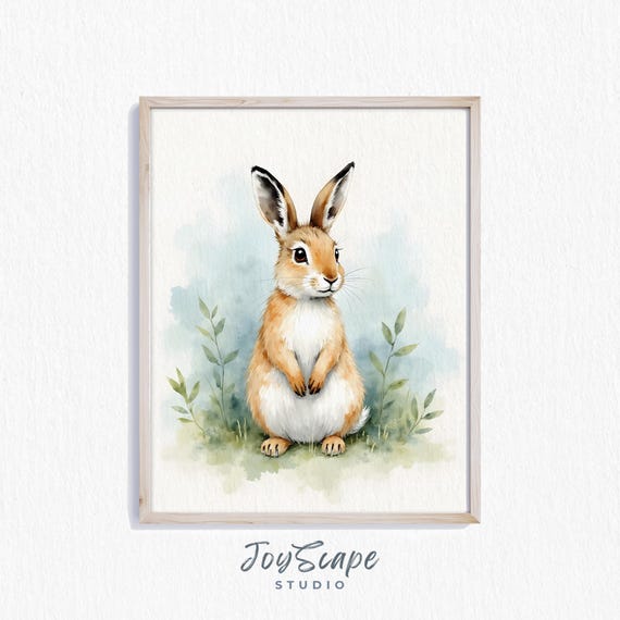 Snowshoe Hare Wall Art Rustic Vintage Rabbit Painting Nursery Decor Wildlife Illustration Spring Animal