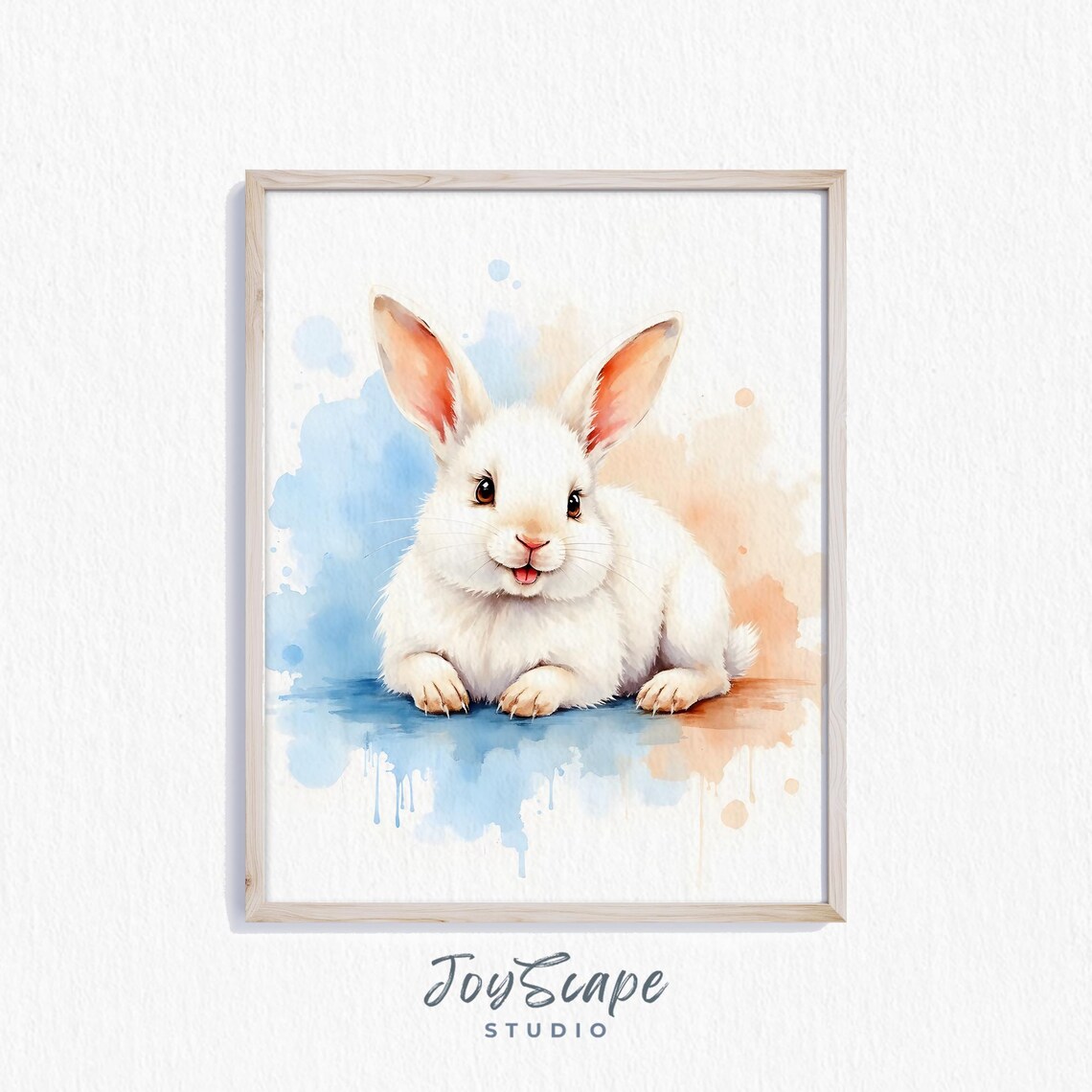 White Bunny Watercolor Sweet Happy Rabbit Kids Nursery Wall Art